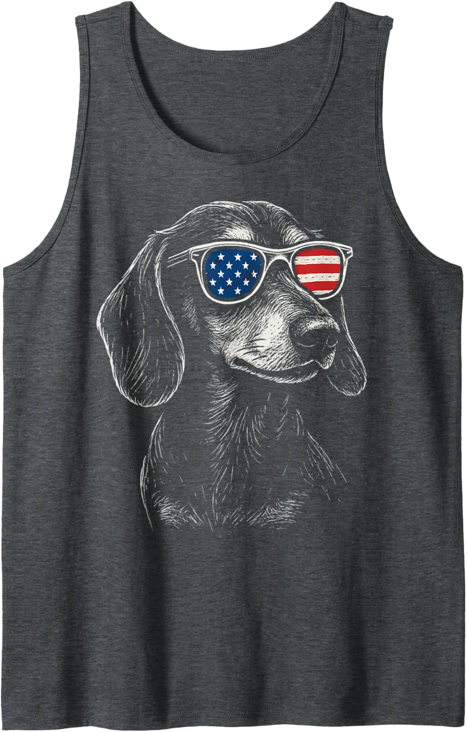 Dachshund USA Flag Sunglasses 4th Of July Tank Top - Dark Heather Grey