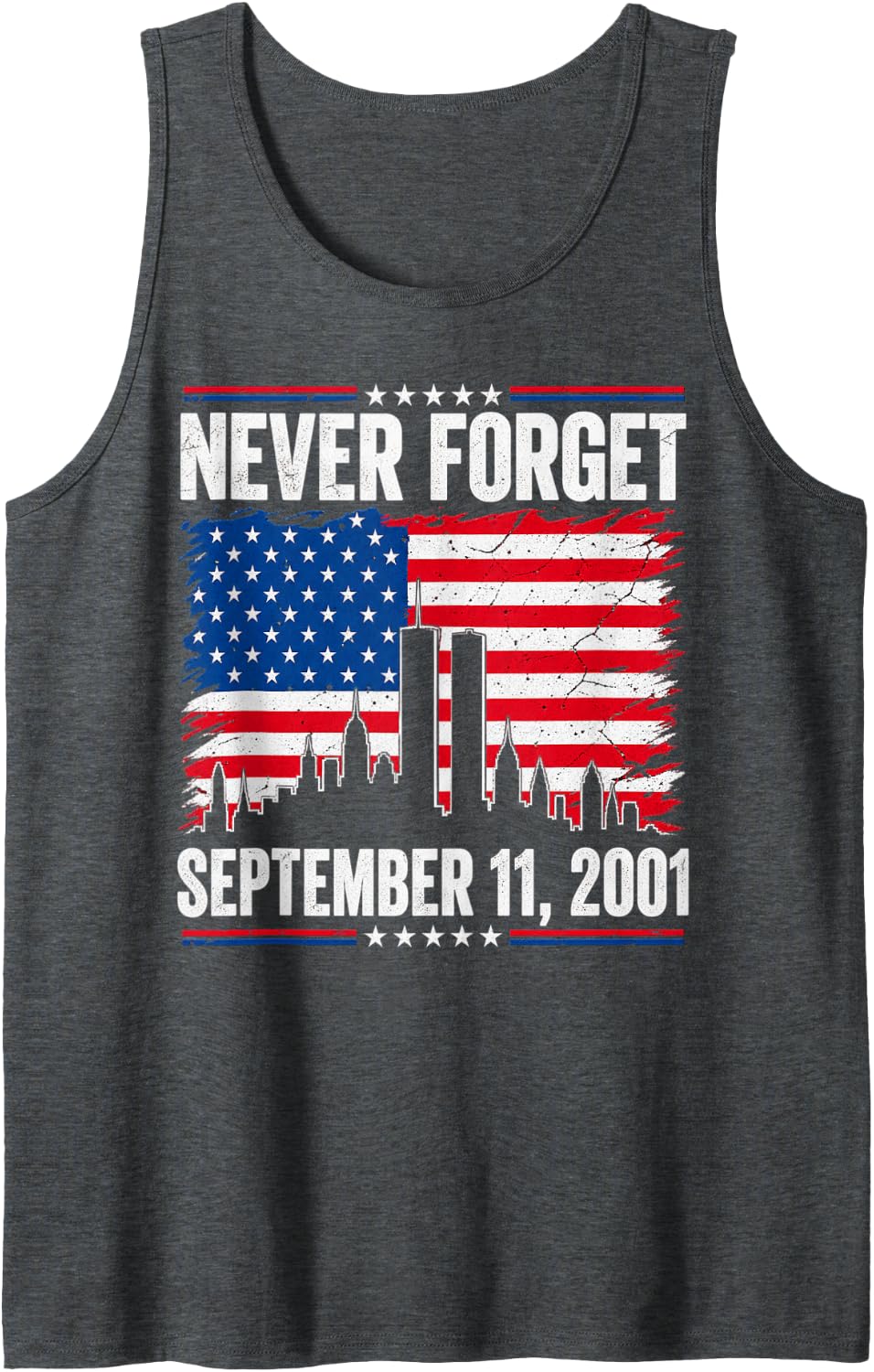 25th Anniversary September 11 2001 Memorial Day USA Flag Tank Top - Dark Heather Grey