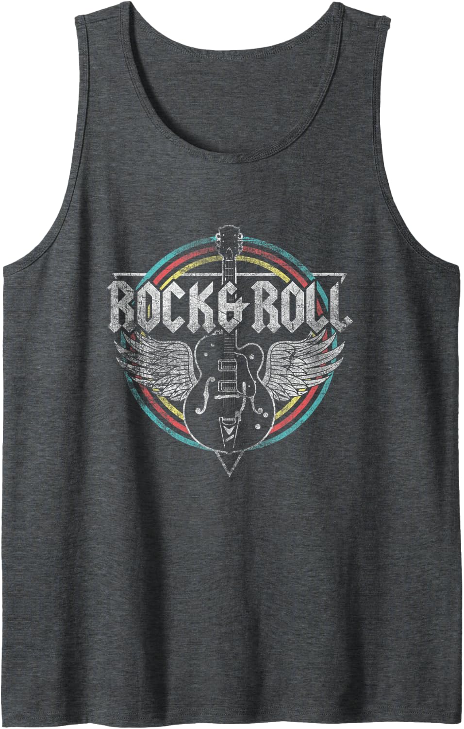 Rock & Roll Guitar Wings Music Vintage Tank Top Small - Dark Heather Grey