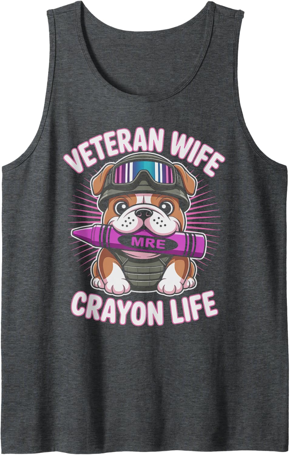 Funny Veteran Wife Crayon Life Vietnam Vet Squad Officer Mom Sleeveless Tank Top - Dark Heather Grey