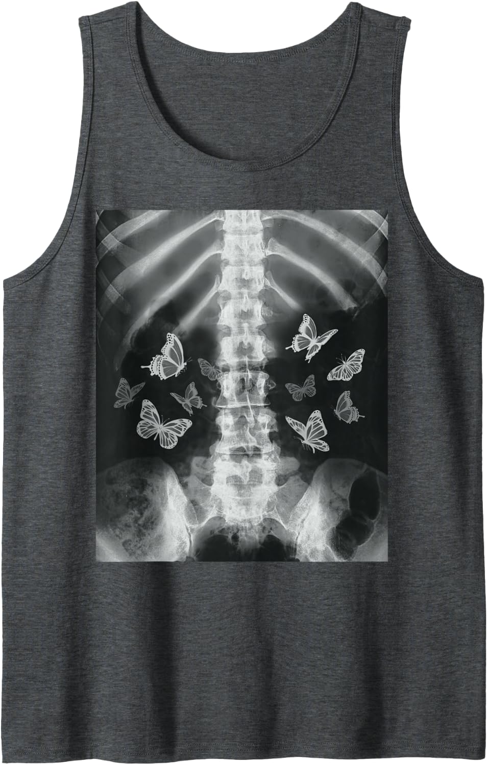 Skeleton Xray Butterfly Egirl y2k Harajuku Dark Grunge Edgy Tank Top - Dark Heather Grey