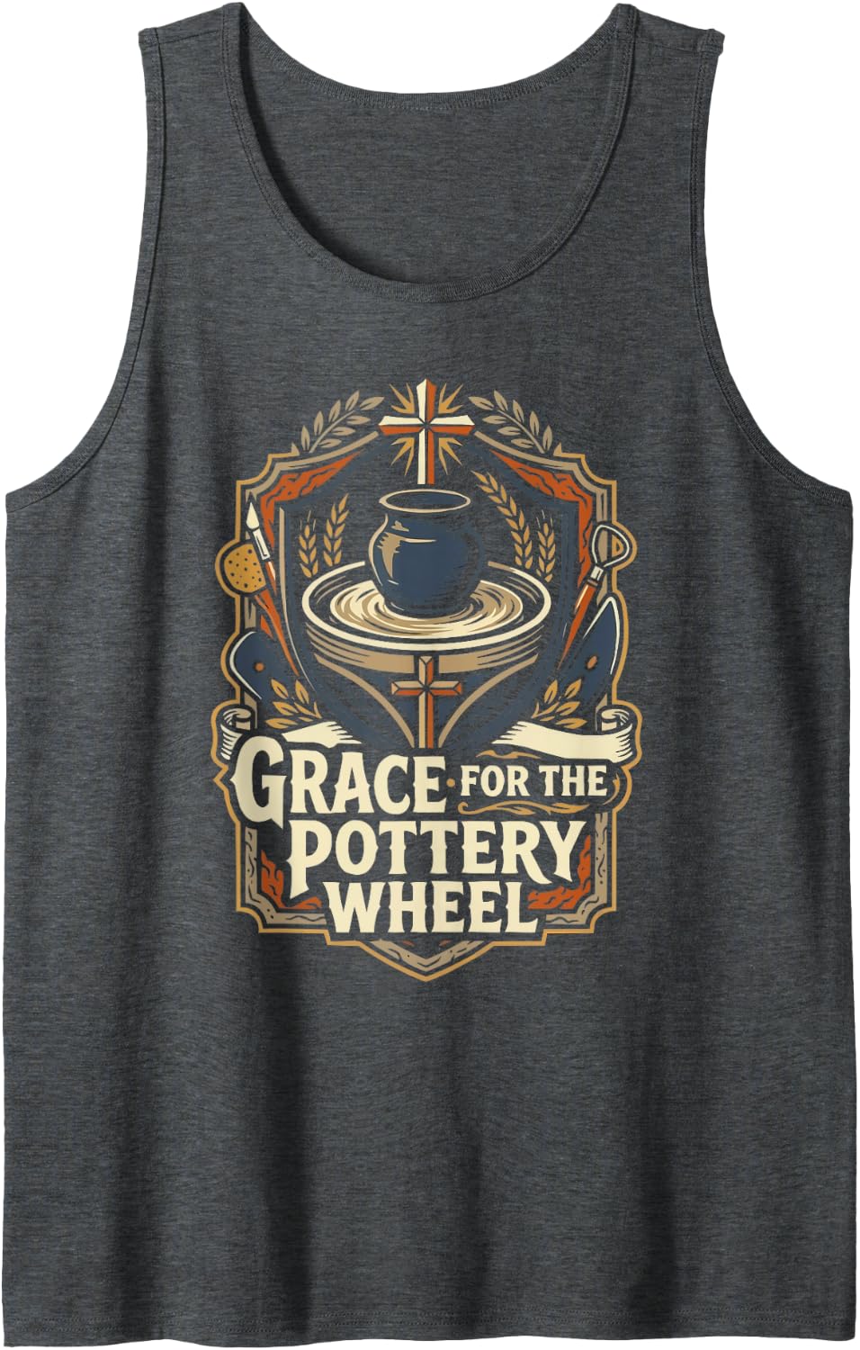 Men's Christian Potter Jesus Christ Clay Wheel Kiln Pottery Sleeveless Tank Top - Dark Heather Grey