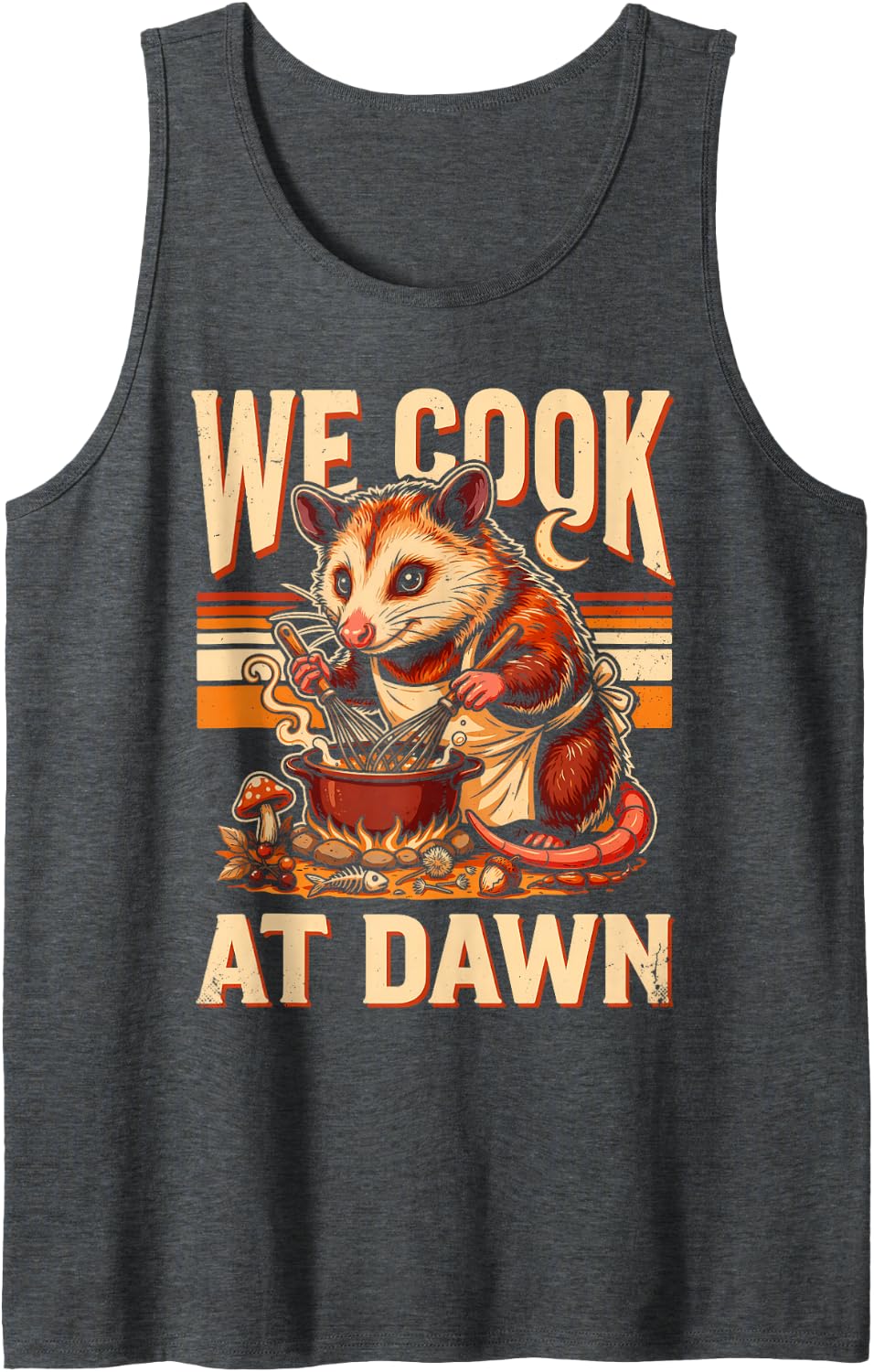 We Cook At Dawn Opossum Tank Top - Dark Heather Grey