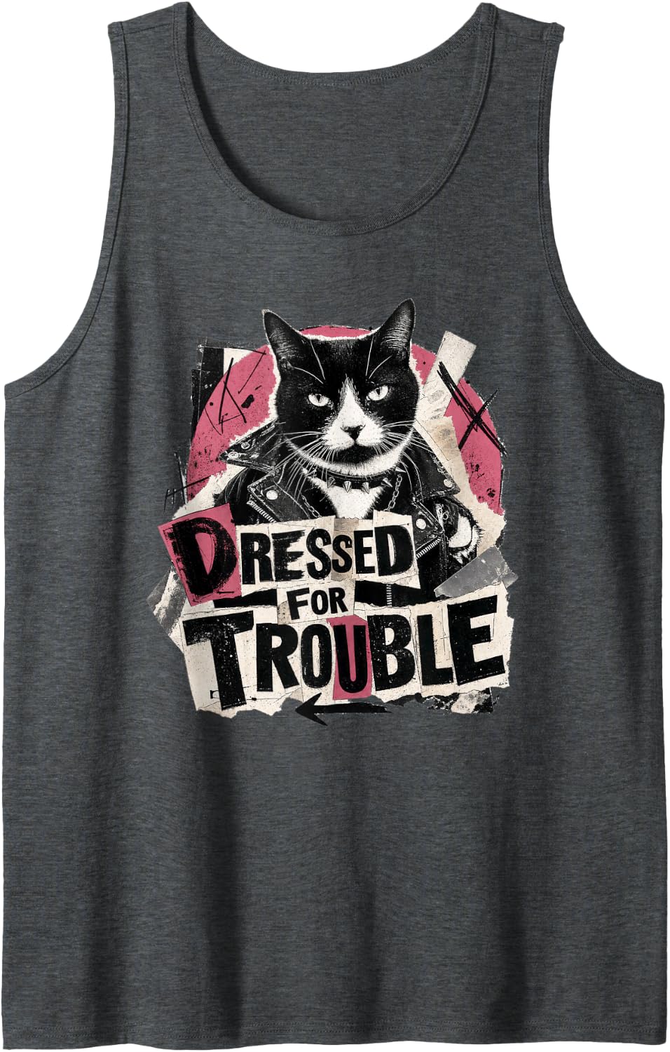 Dressed for Trouble Cat Punk Rocker Attitude Tank Top - Dark Heather Grey