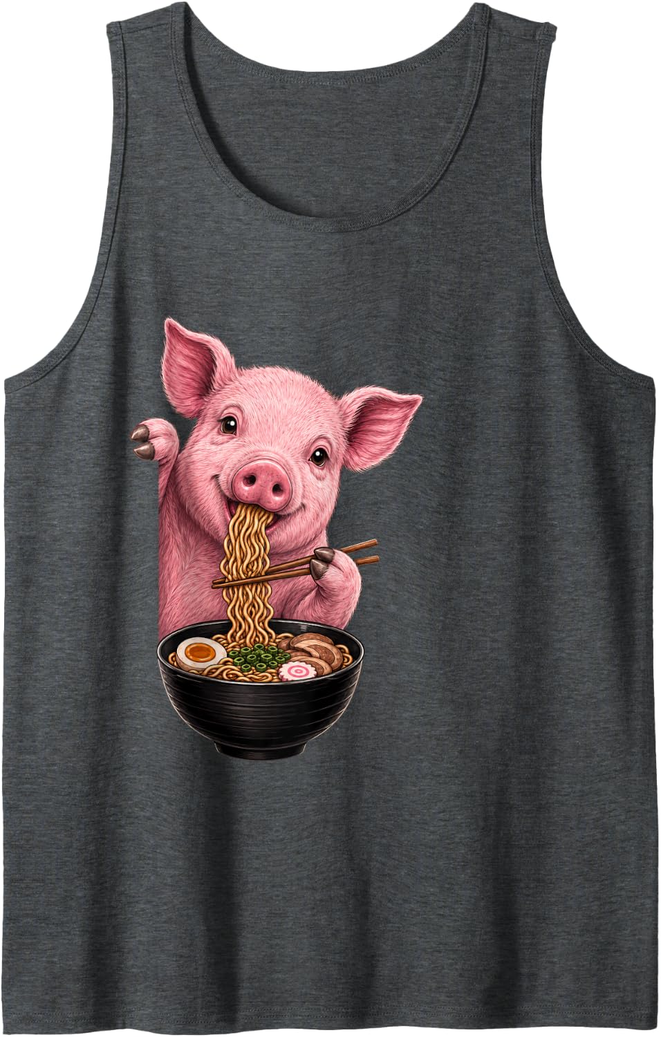 Pig Peeking Ramen Bowl Anime Japanese Art Food Lover Sleeveless Tank Top - Dark Heather Grey