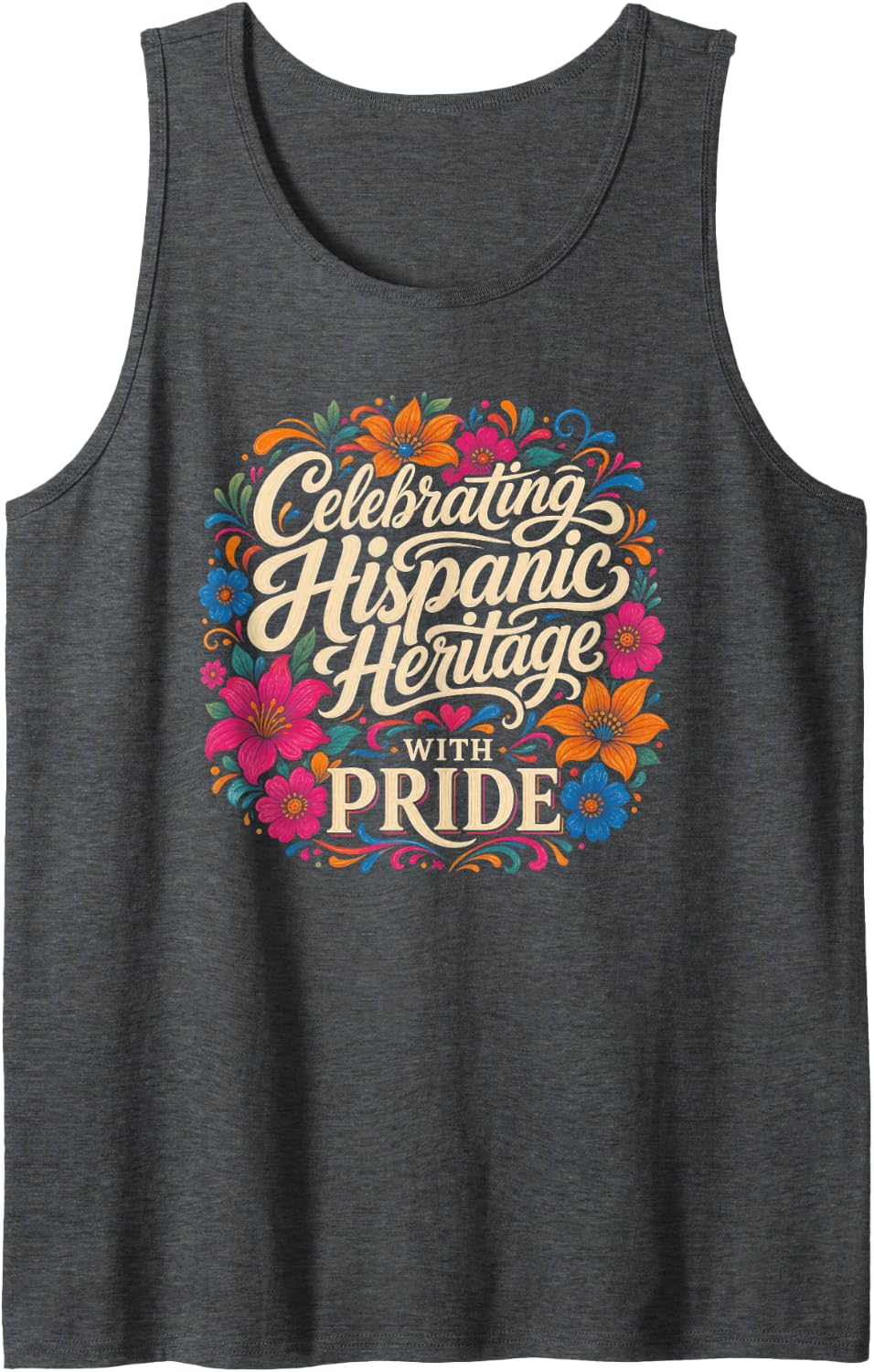 Hispanic Heritage Girl Pride Flowers Sleeveless Tank Top - Dark Heather Grey