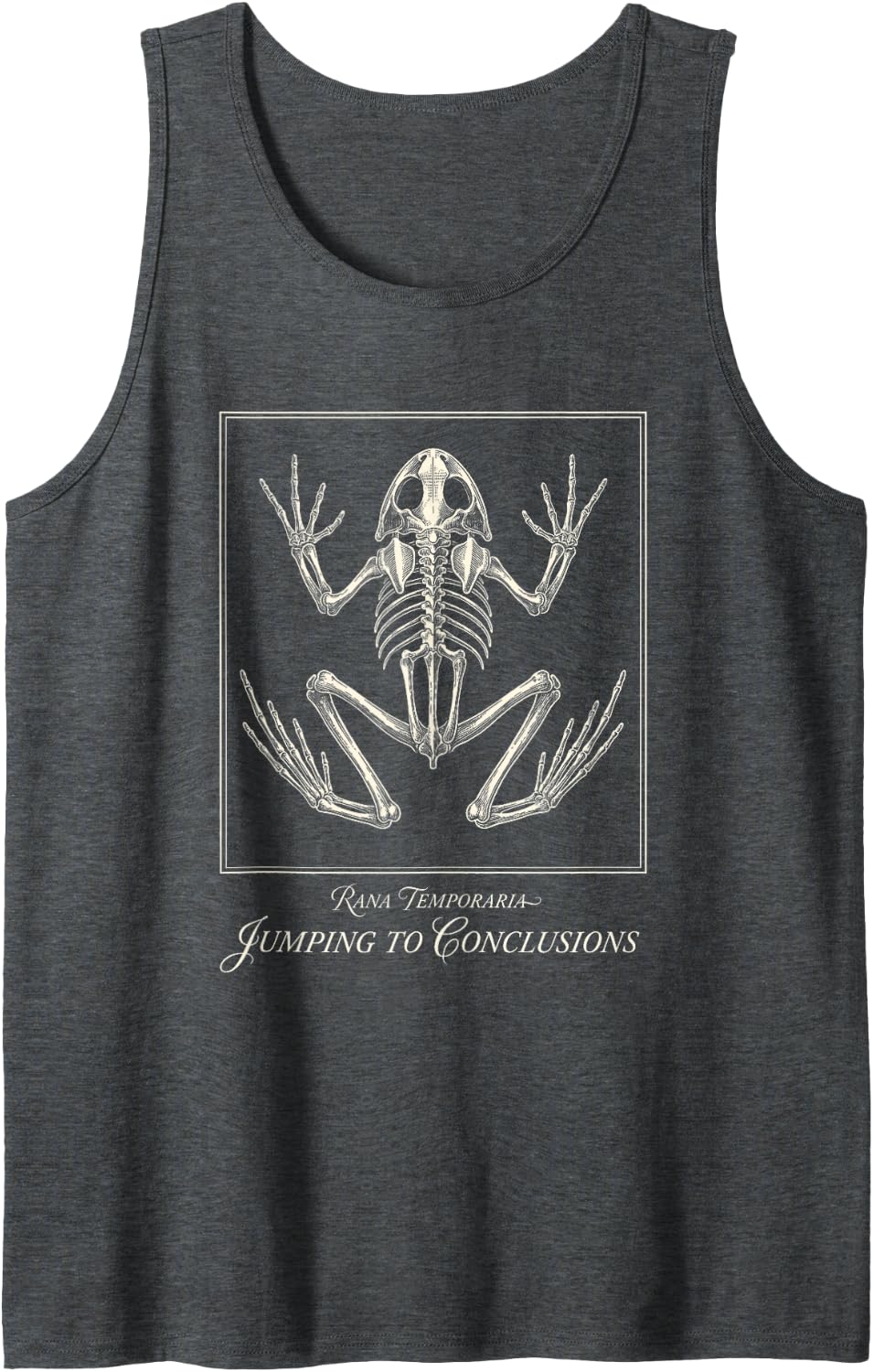 Jumping to Conclusions Frog Skeleton Art Biology Nerd Sleeveless Tank Top - Dark Heather Grey