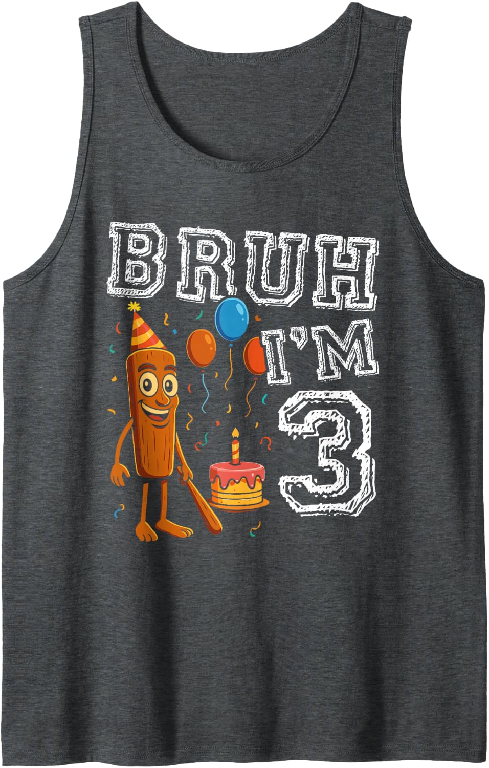 Italian Brainrot Bruh I'm 3 Age 3th Kids Boys Girls Sleeveless Tank Top - Dark Heather Grey