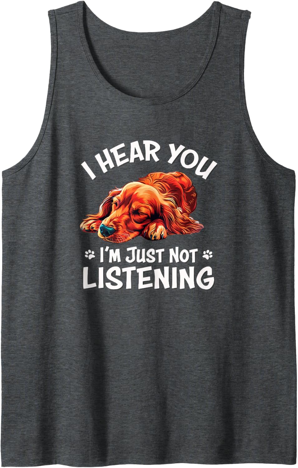 Funny Nap Hear You Not Listening Long Haired Dachshund Lover Tank Top - Dark Heather Grey