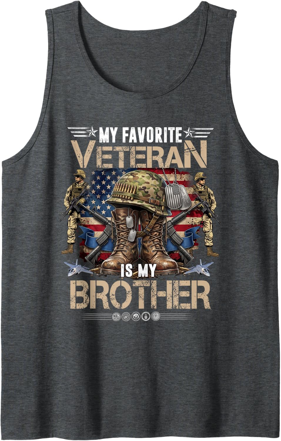 My Favorite Veteran is My Brother Father's Day Veteran Day Sleeveless Tank Top - Dark Heather Grey