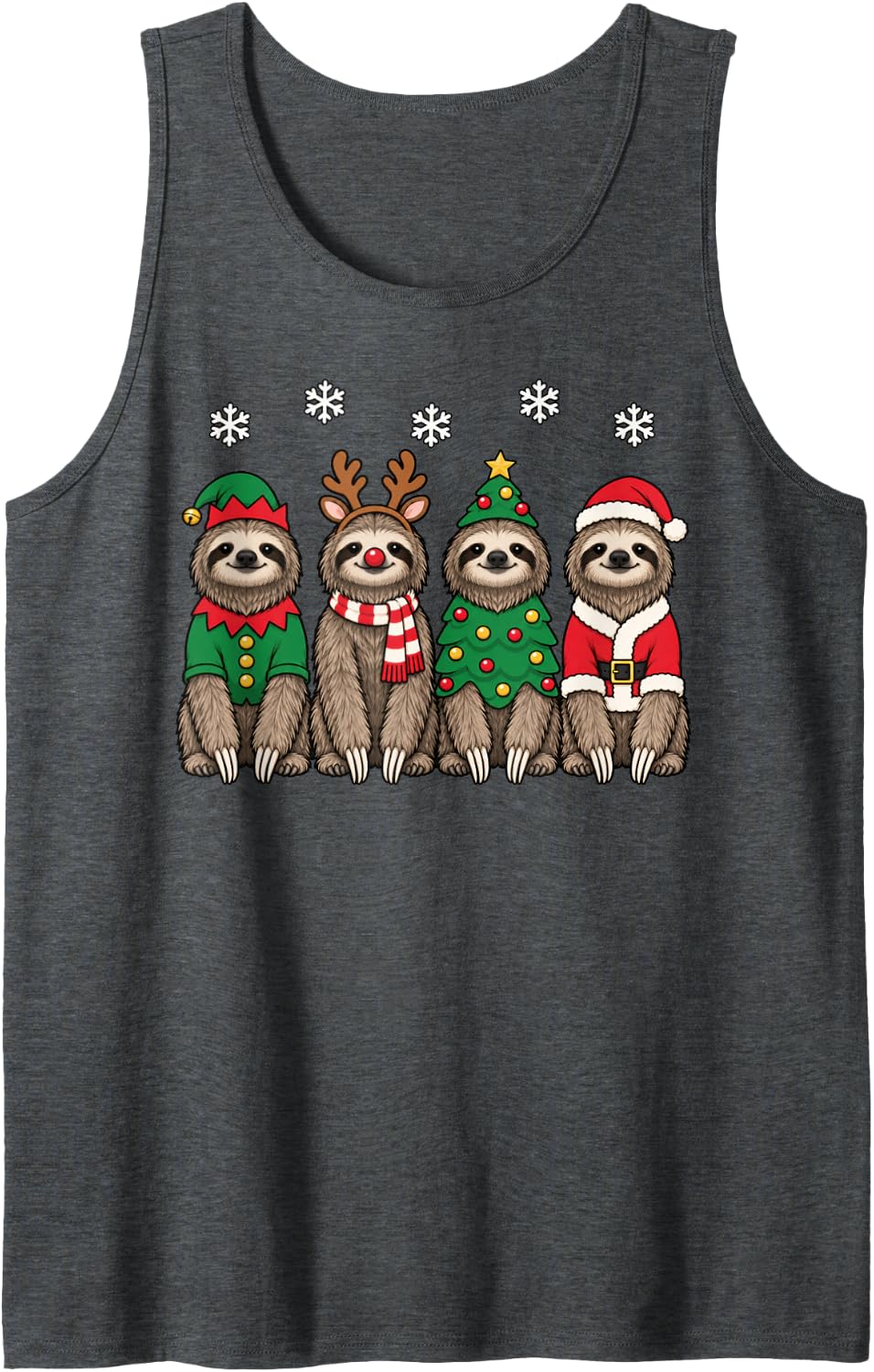 Sloth Christmas Reindeer Santa Sleeveless Tank Top - Dark Heather Grey
