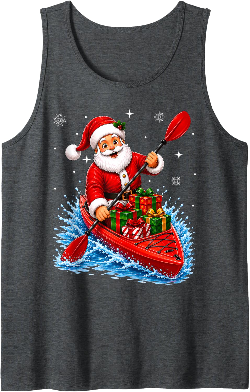 Paddling Xmas Festive Kayaking Santa Christmas Sleeveless Tank Top - Dark Heather Grey