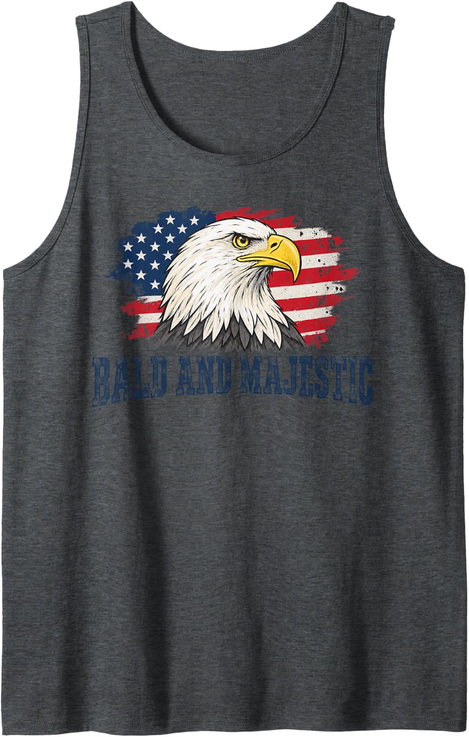 Bald and Majestic Bald Eagle American Flag Sleeveless Tank Top - Dark Heather Grey