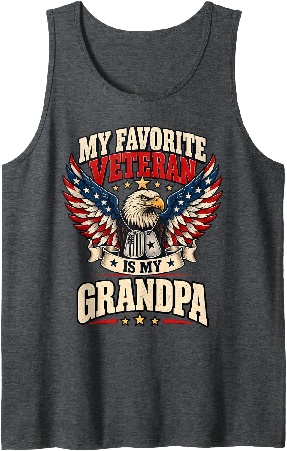 Favorite Veteran is My Grandpa USA Flag Vintage Women Men Sleeveless Tank Top - Dark Heather Grey