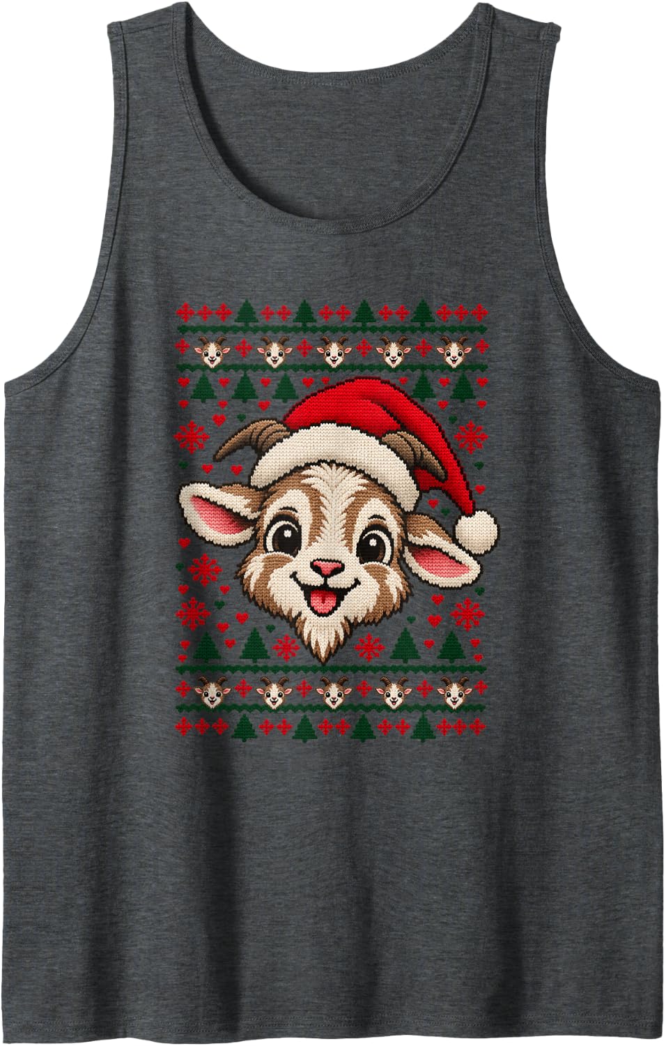 Happy Goat Christmas Santa Hat Sweater Men Women Sleeveless Tank Top - Dark Heather Grey