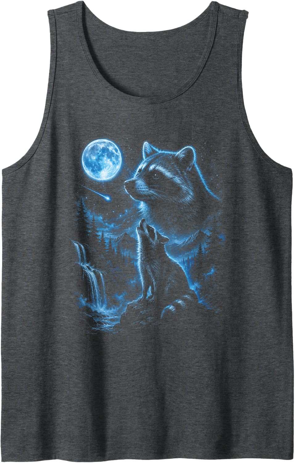 Vintage Raccoon Howling At The Moon Meme 90s Trash Panda Tank Top - Dark Heather Grey