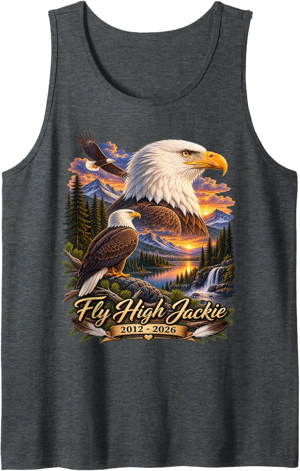 Fly High Jackie, Jackie and Shadow Bald Eagle Sleeveless Tank Top - Dark Heather Grey