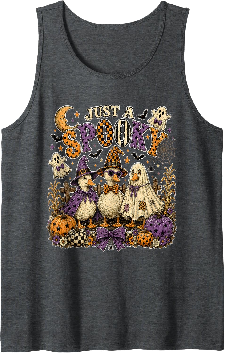 Funny Farm Duck Witch Ghost Farmer Just A Spooky Halloween Tank Top - Dark Heather Grey