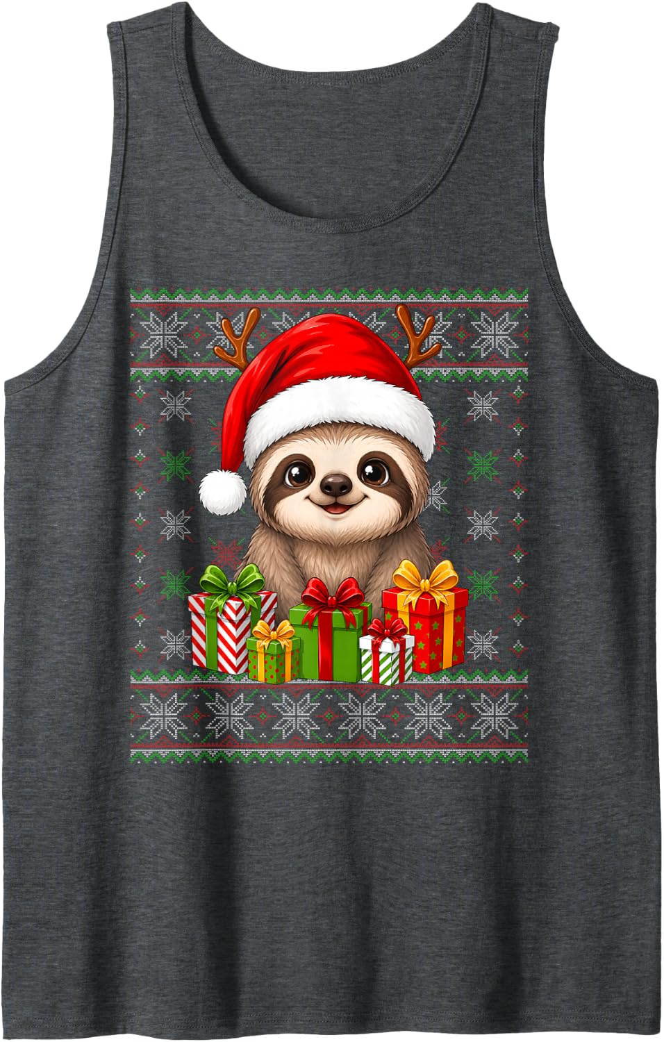 Sloth Xmas Ugly Sweaters Festive Santa Sloth Christmas Tank Top - Dark Heather Grey