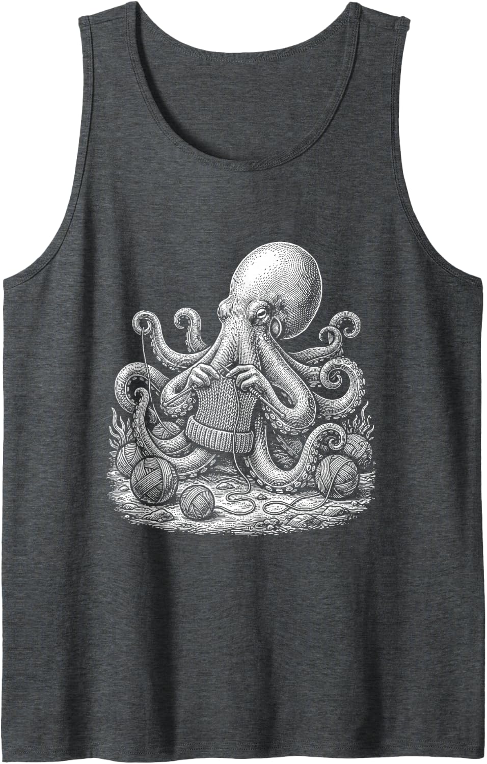 Crocheting Octopus - Crocheter Crochet Lover Needlework Sleeveless Tank Top - Dark Heather Grey