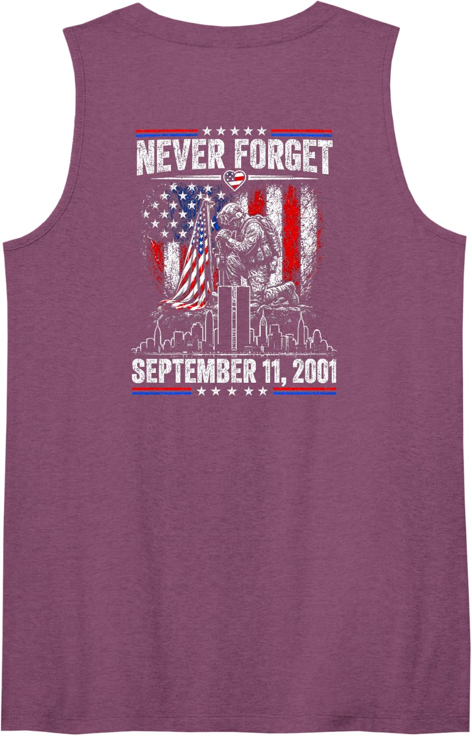 Never Forget September 11 2001 Memorial Day American Flag Sleeveless Tank Top - Purple