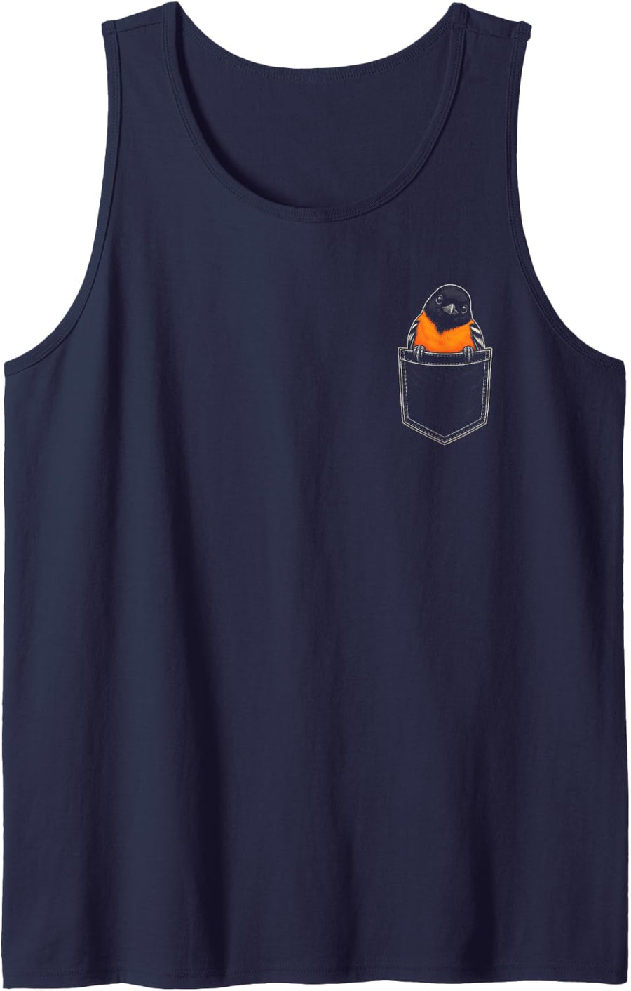 Bird Watching Oriole Peeking Cartoon Design Tank Top - Navy Blue