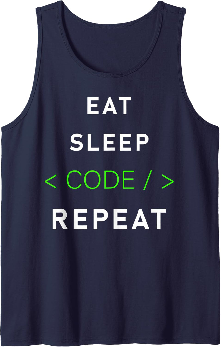 Eat Sleep Code Repeat Sleeveless Tank Top - Navy Blue