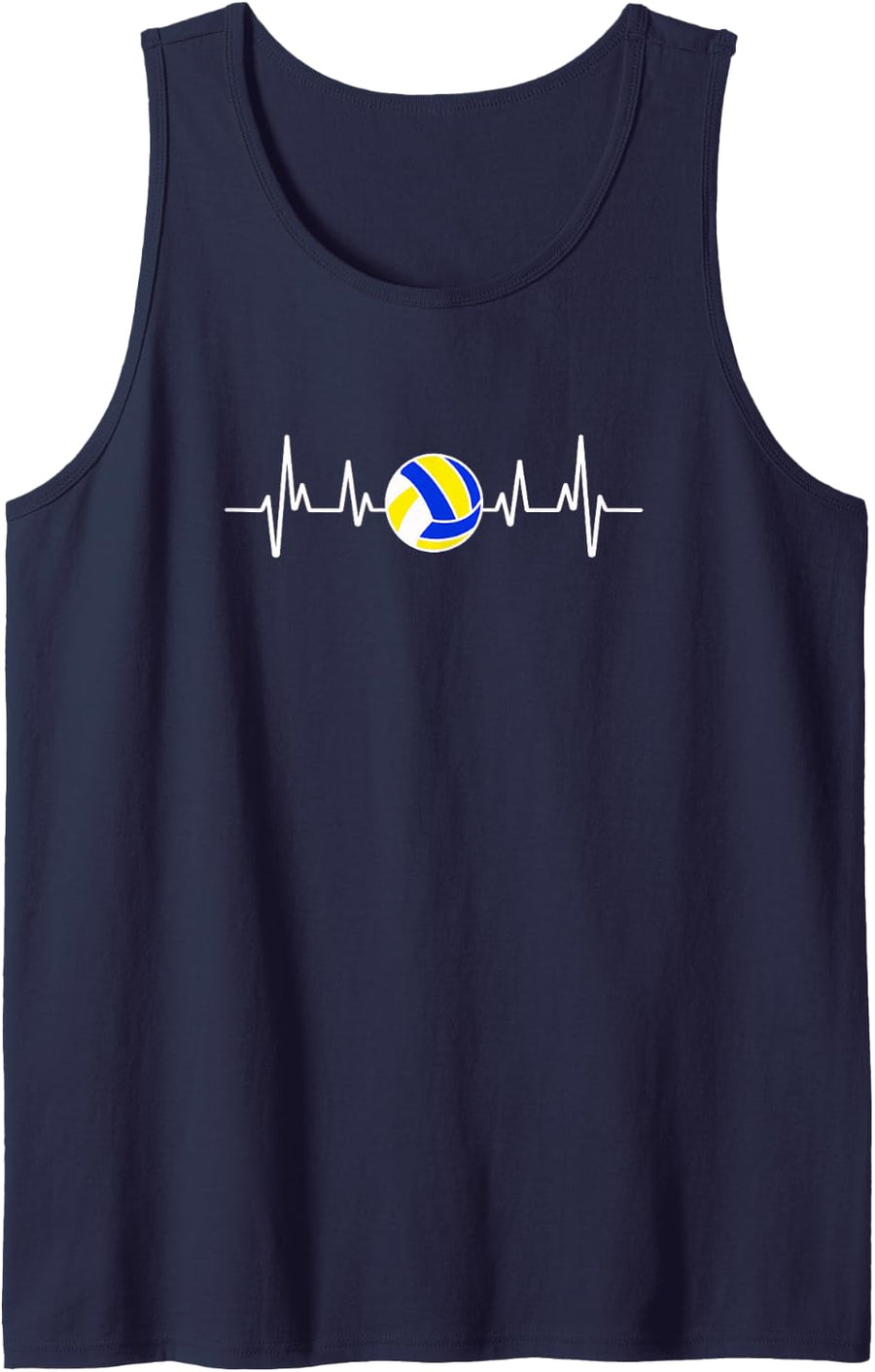 Cool Volleyball Heartbeat Ball Sports Heart Line Art Sleeveless Tank Top - Navy Blue