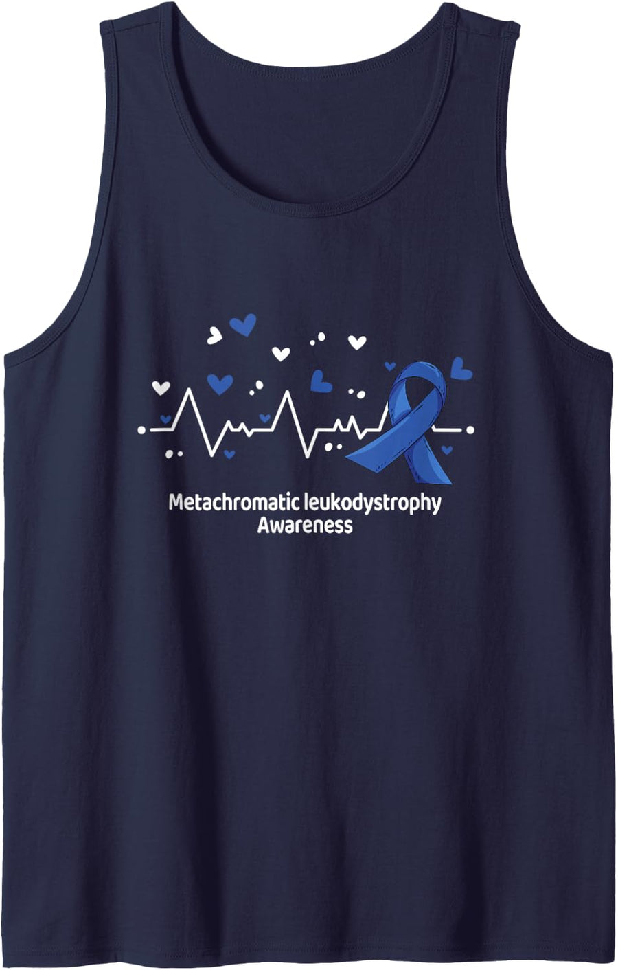 Metachromatic Leukodystrophy Awareness Heartbeat Ribbon MLD Sleeveless Tank Top - Navy Blue