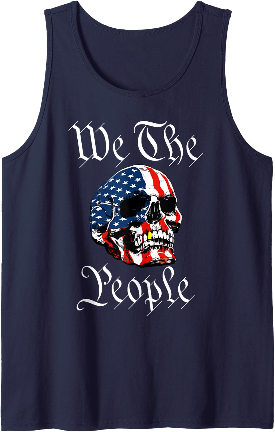 We The People Red White & Blue Skull July 4th American Flag Sleeveless Tank Top - Navy Blue