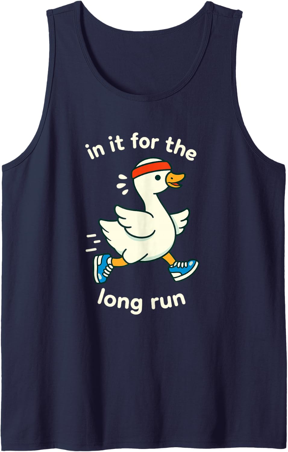 in It for The Long Run Funny Running Duck Pun Tank Top - Navy Blue
