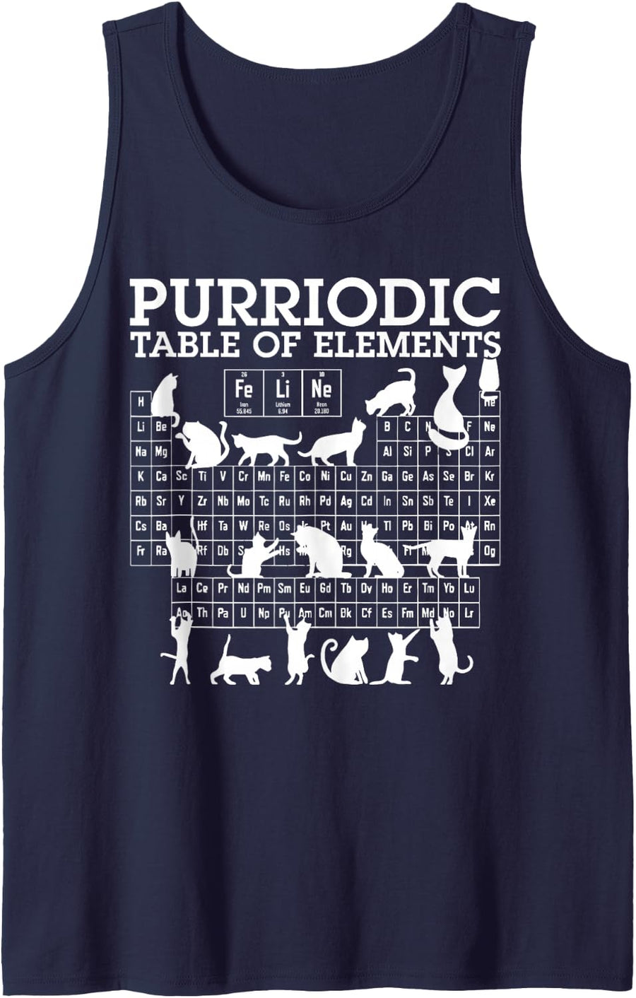 Retro Periodic Table Chemistry Cat Periodic Table of Element Tank Top - Navy Blue