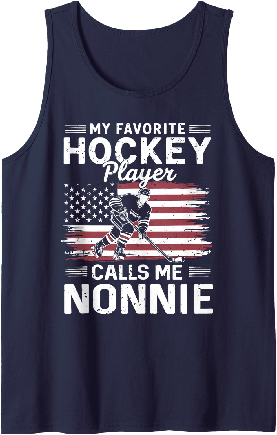My Favorite Hockey Player Calls Me Nonnie US Flag Sleeveless Tank Top - Navy Blue