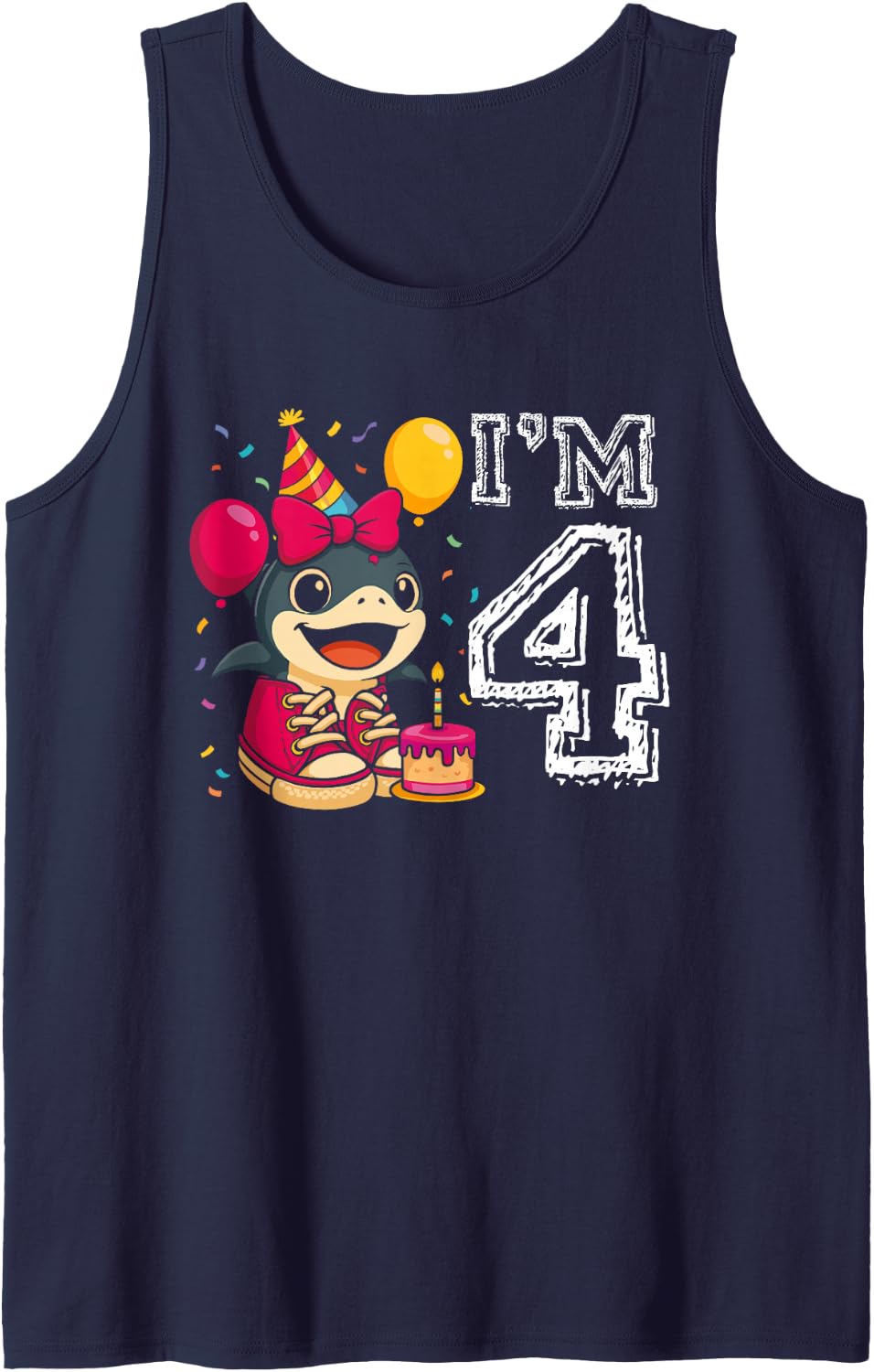 Italian Brainrot Birthday I'm 4 Age 4th Kids Girls Sleeveless Tank Top - Navy Blue