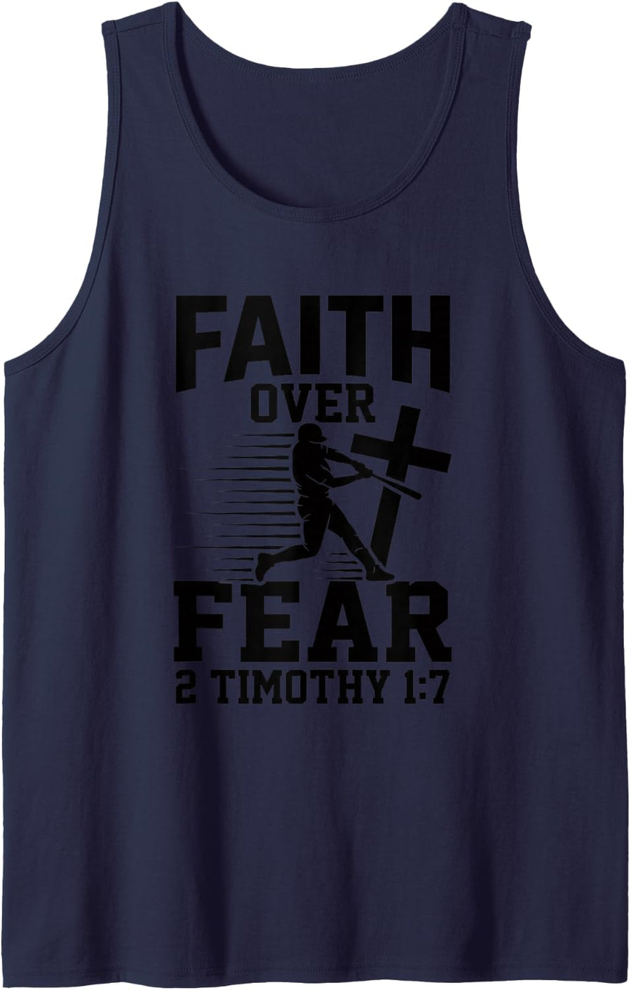 Faith Over Fear 2 Timothy 1:7 Christian Baseball Cross Sleeveless Tank Top - Navy Blue