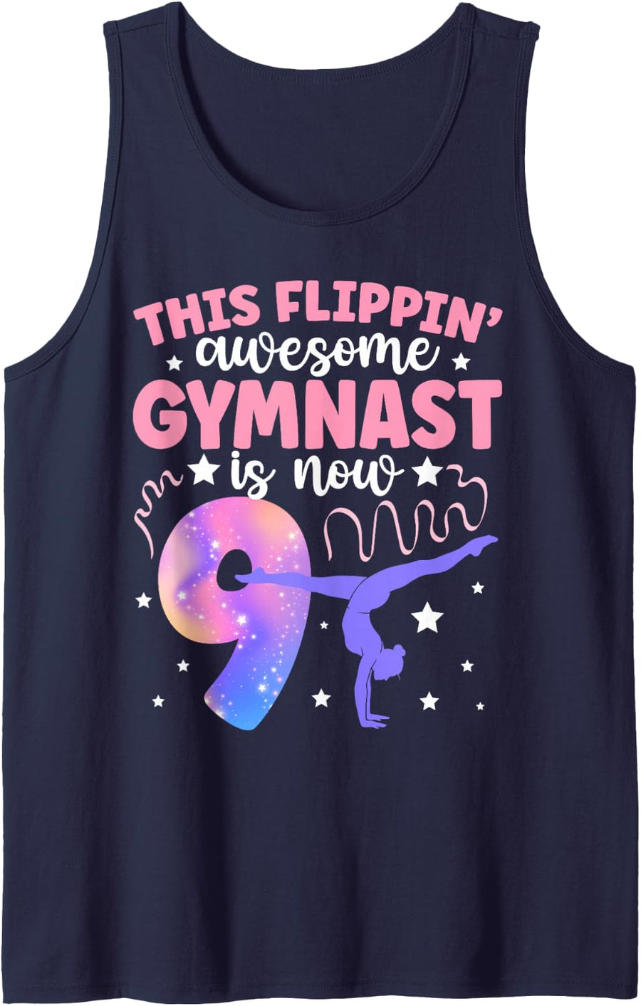9th Gymnastics Birthday Nine Year Old Gymnast Birthday Tank Top - Navy Blue