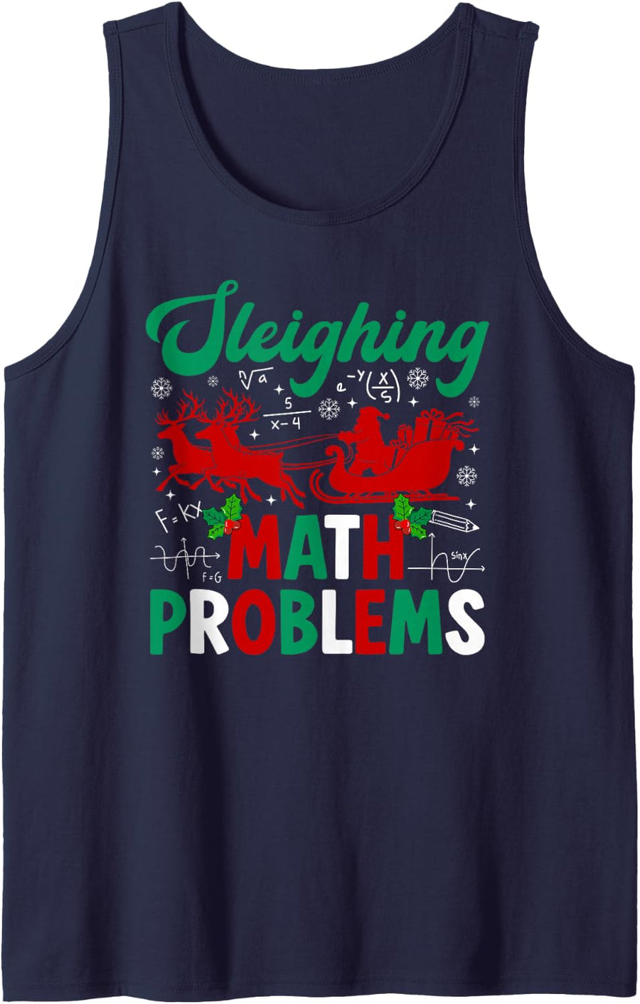 Funny Christmas Math Teacher Xmas Party Mathematics Teacher Sleeveless Tank Top - Navy Blue