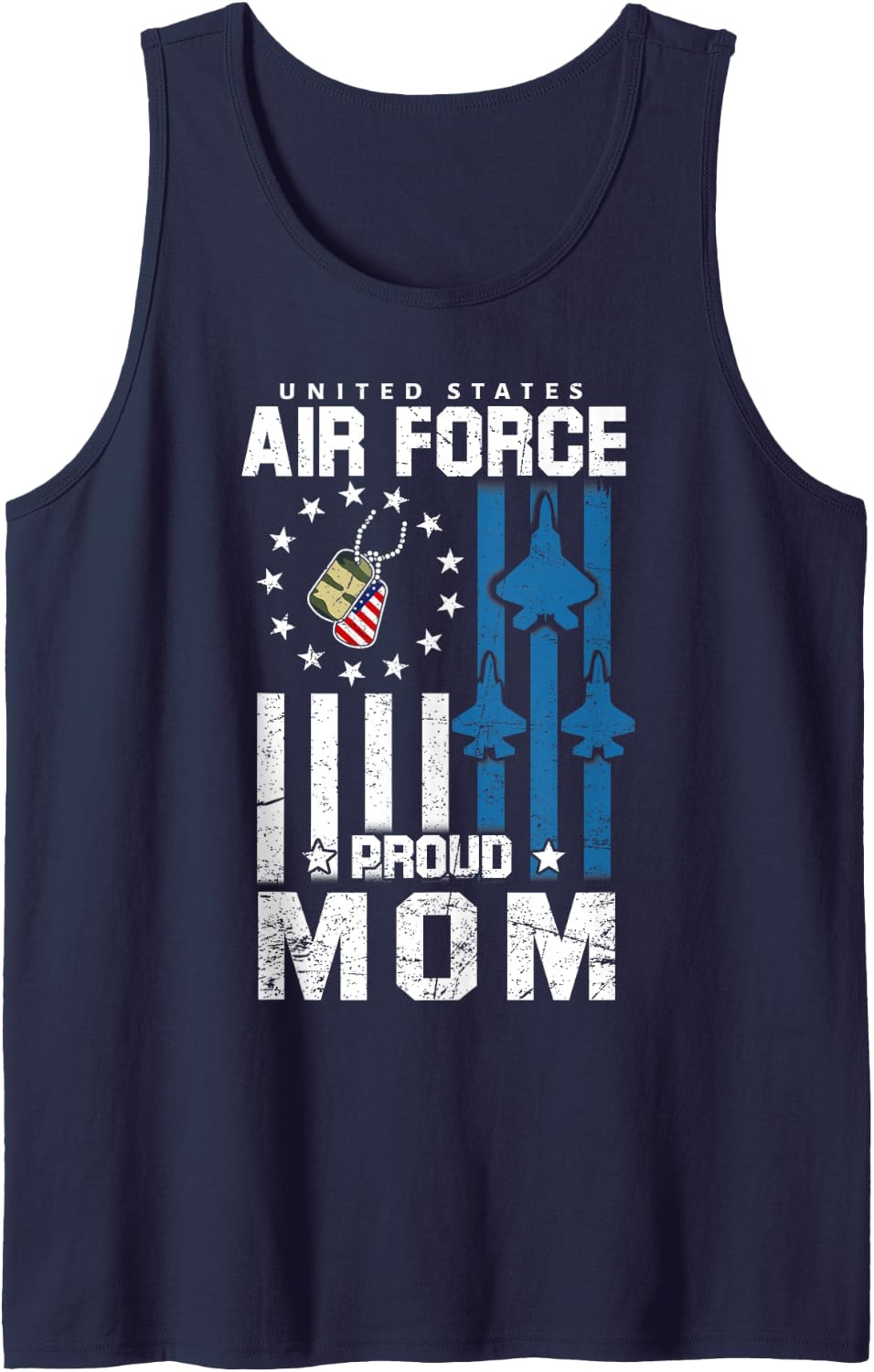 Proud Air Force Mom Flag US Airman Family Matching Sleeveless Tank Top - Navy Blue
