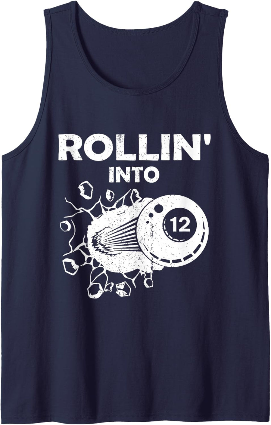 Rollin into 12 Billiards 12th Birthday Flaming Billiard Ball Sleeveless Tank Top - Navy Blue