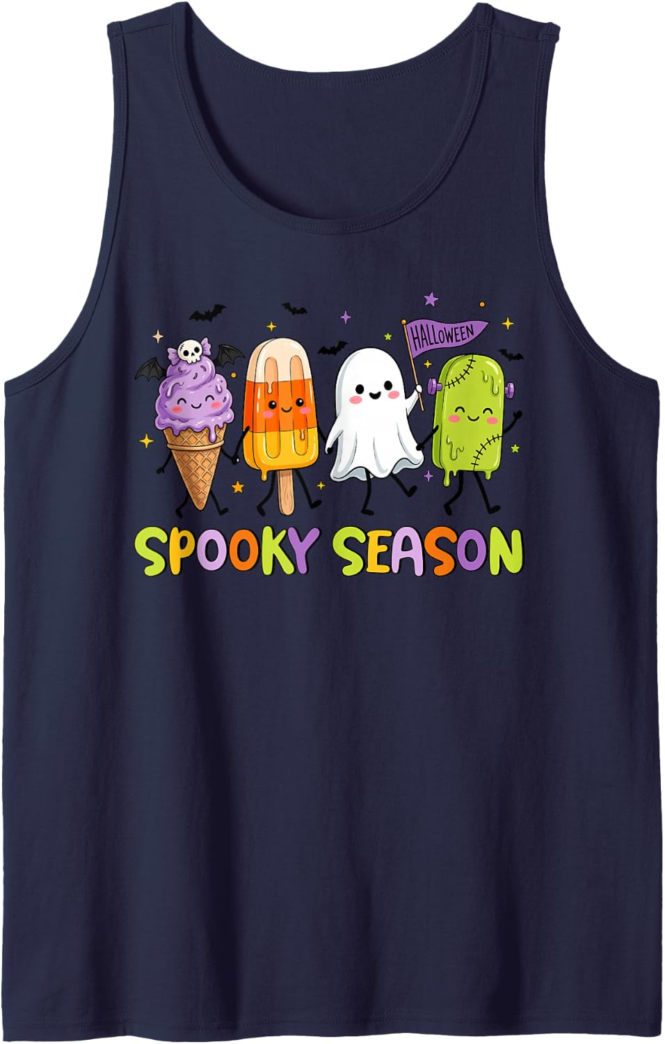 Halloween Spooky Season Popsicle Ice Cream Kids Boys Girls Tank Top - Navy Blue