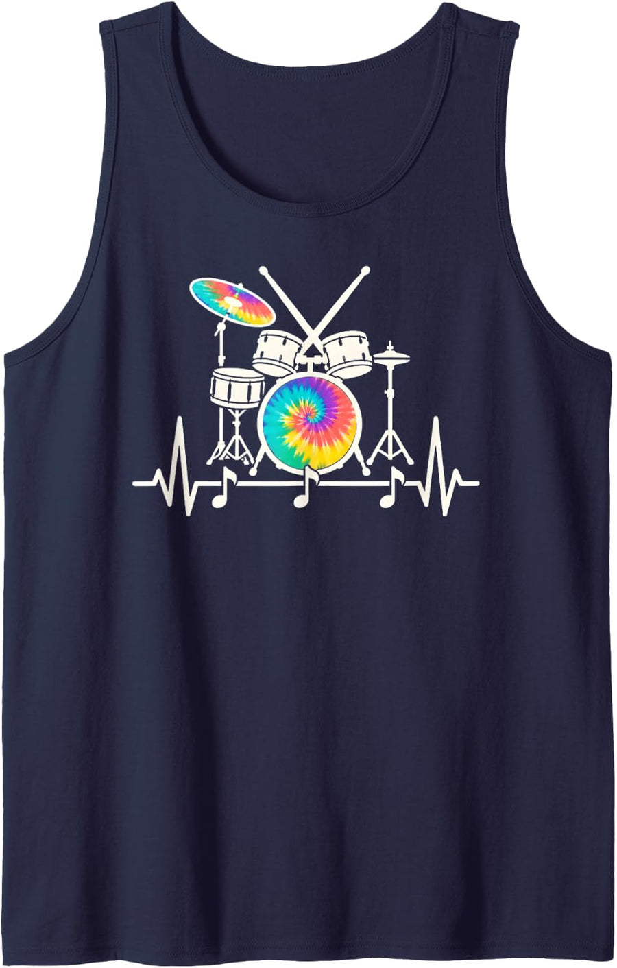 Drum Kit Heartbeat Funny Drummer Percussionist Music Lover Tank Top - Navy Blue
