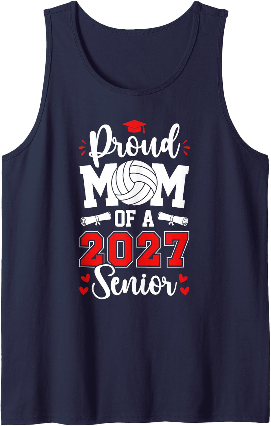 Mom A Senior Volleyball Mom 2027 Volleyball Senior Mother Sleeveless Tank Top - Navy Blue