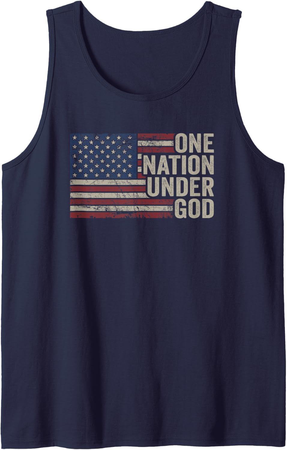 ONE NATION UNDER GOD - Christian USA Vintage American Flag Tank Top - Navy Blue