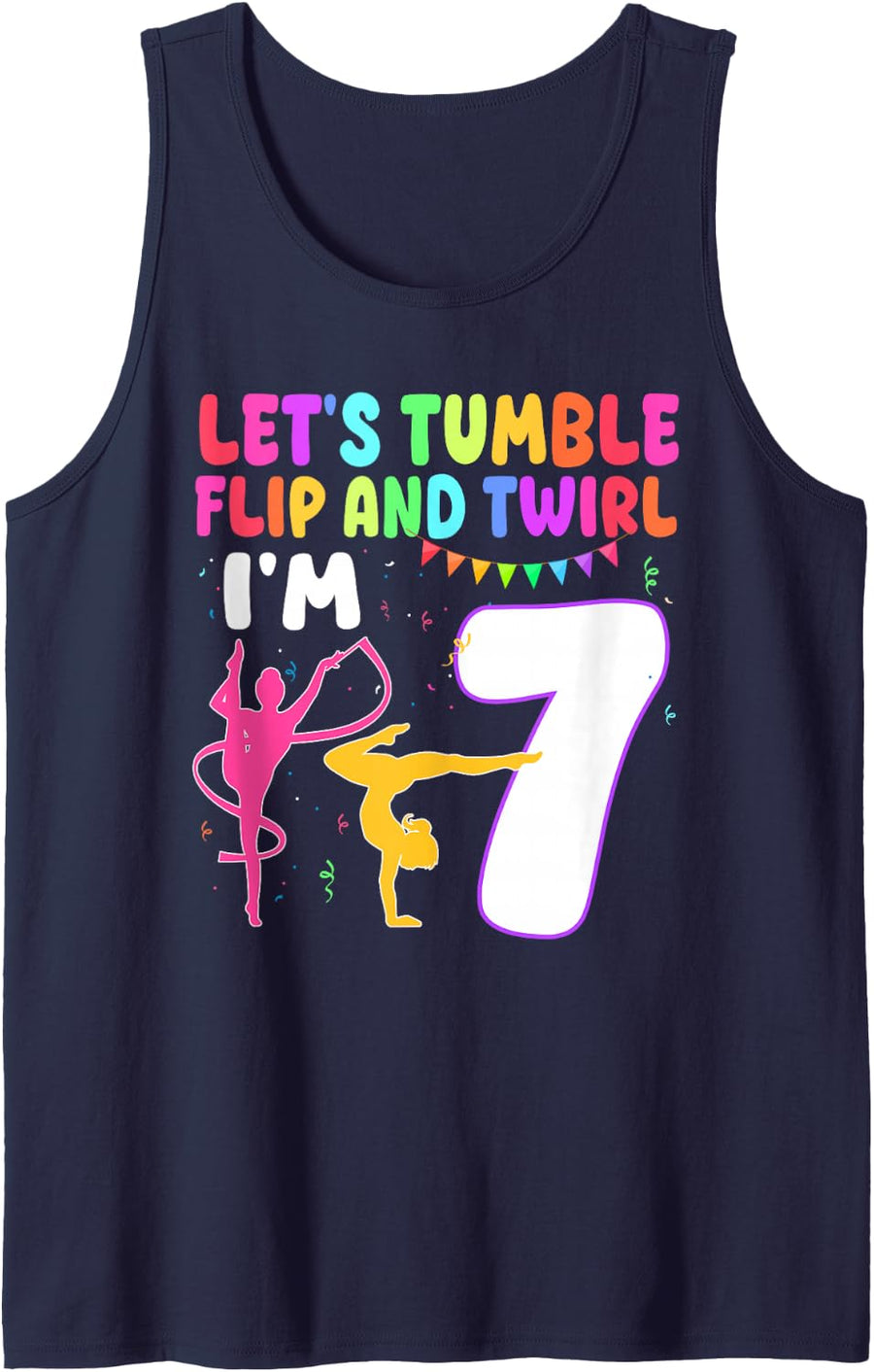 7 Year Old Gymnast Girl 7th Gymnastics Birthday Party Tank Top - Navy Blue