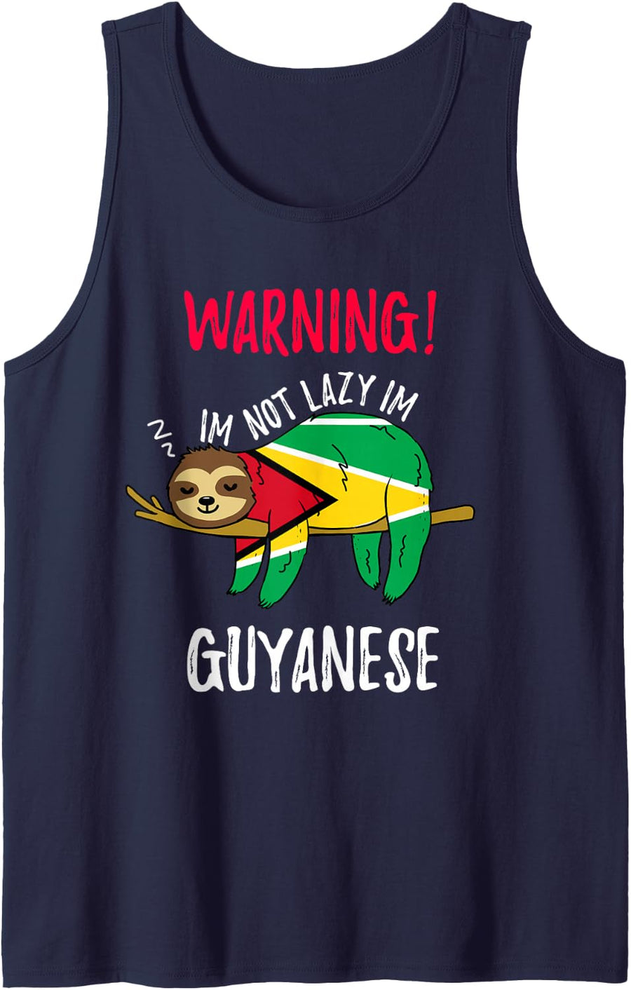 Guyana Flag Sloth Im Not Lazy Im Guyanese Sleeveless Tank Top - Navy Blue