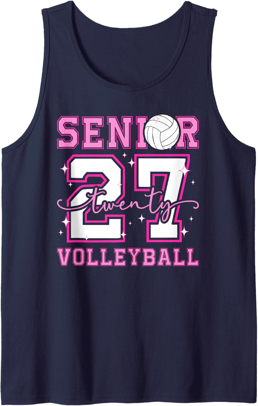 Senior Twenty 27 Volleyball Senior 2027 Class of 2027 Senior Sleeveless Tank Top - Navy Blue