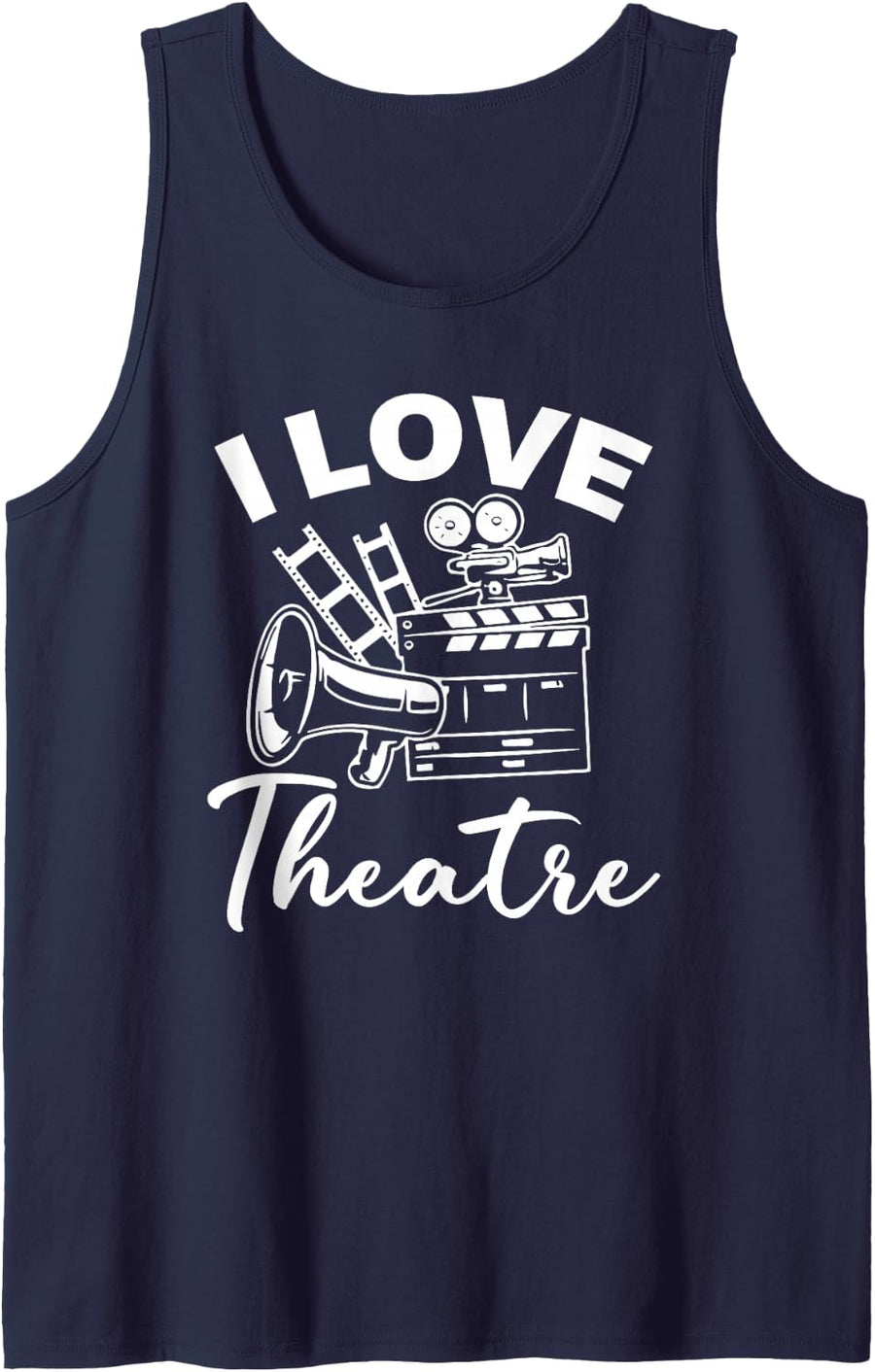I Love Theatre Student Theater Actress Actor Thespian Drama Sleeveless Tank Top - Navy Blue