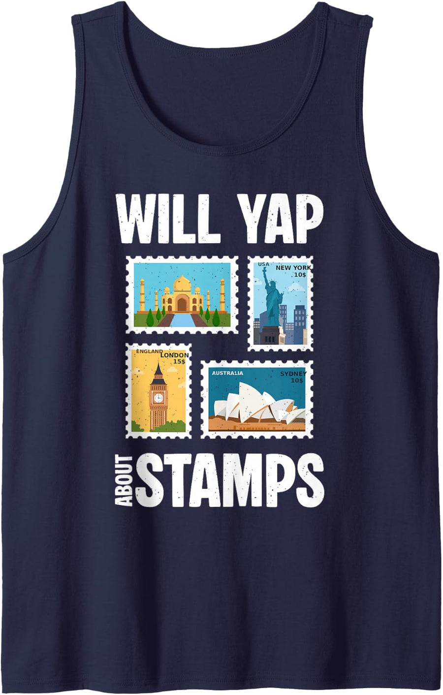 Philately Will Yap Stamps Collector Tank Top - Navy Blue