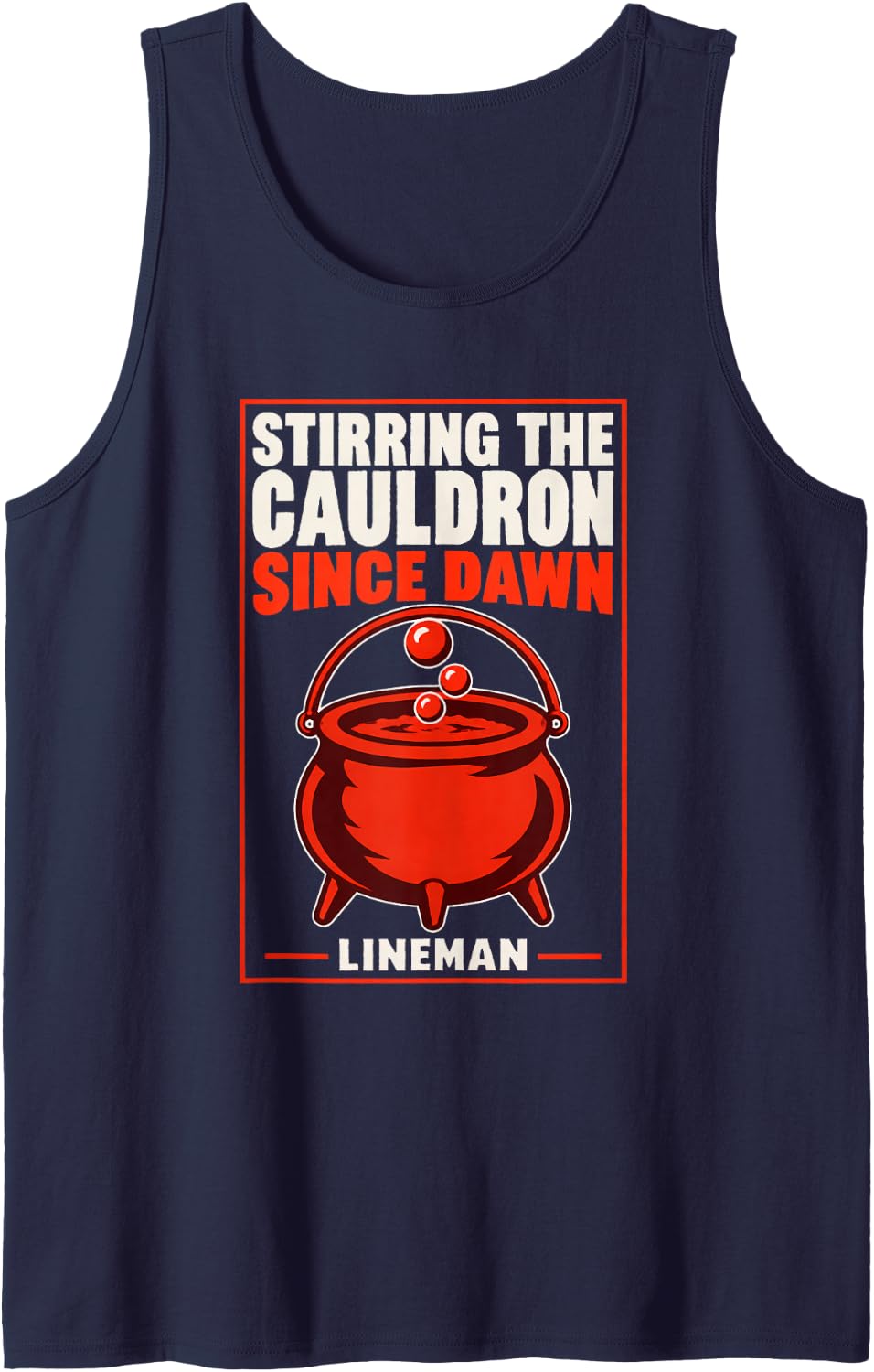 Stirring the Cauldron Since Dawn Lineman Cauldron Halloween Sleeveless Tank Top - Navy Blue