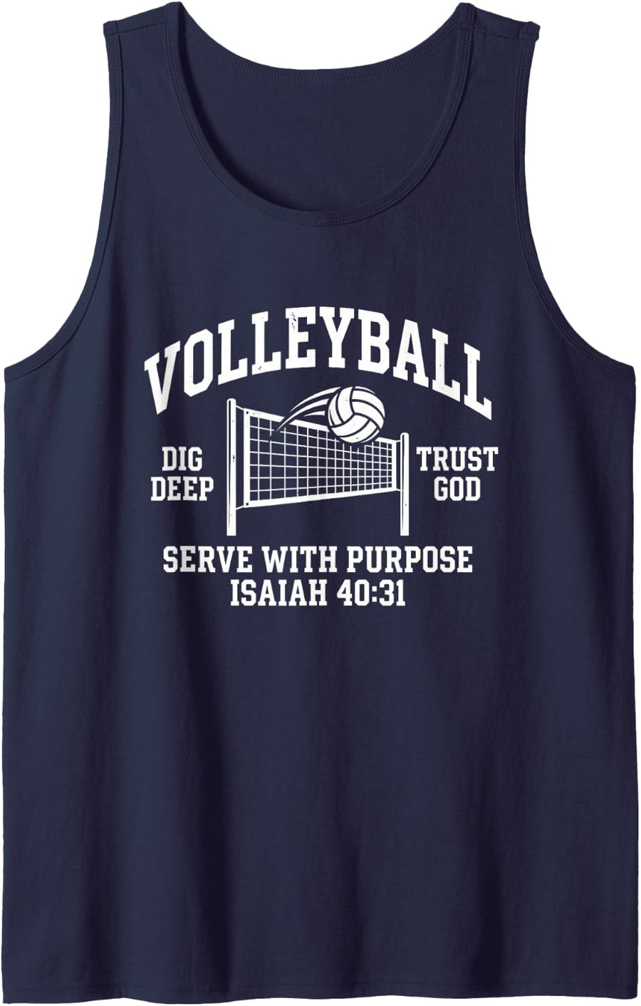 Volleyball Tshirt Christian Jesus Faith Isaiah 40:31 God Sleeveless Tank Top - Navy Blue